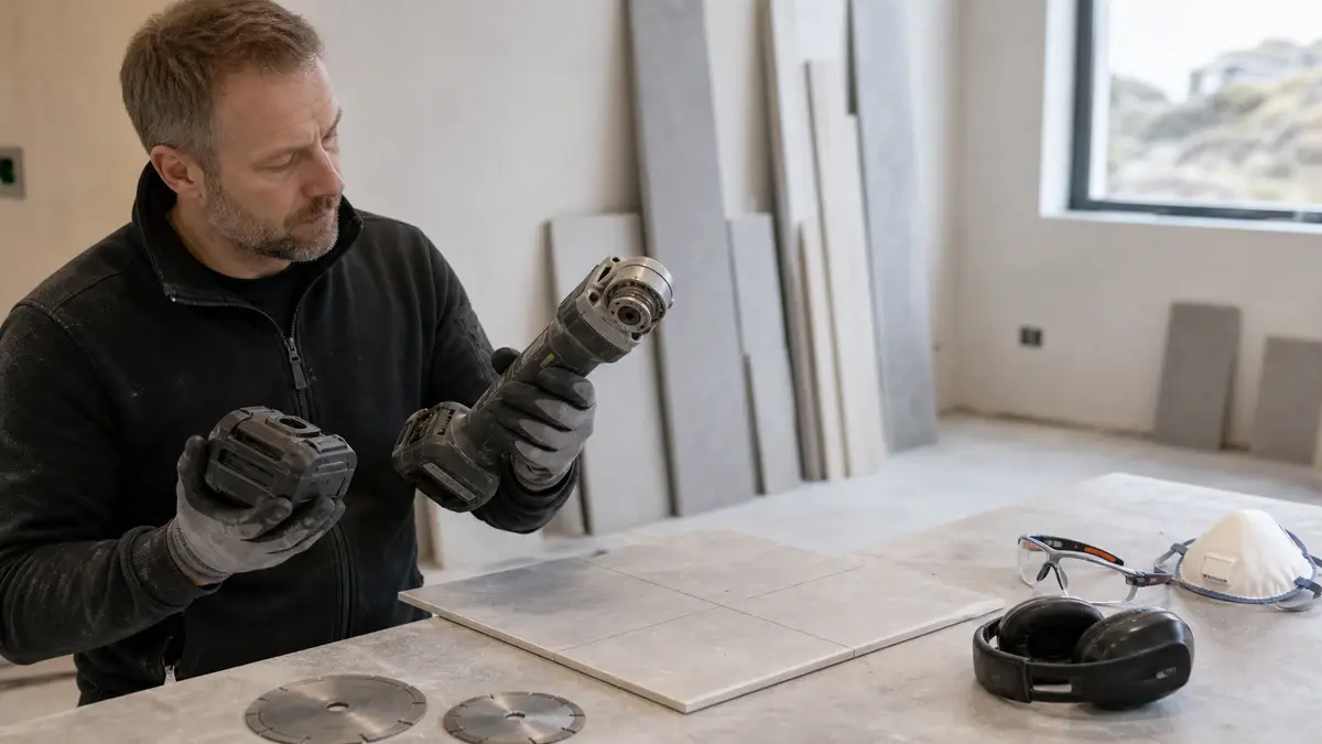 Batteri vinkelsliper illustrert som vinkelslipere og diamantblad hos Fliskutter.com